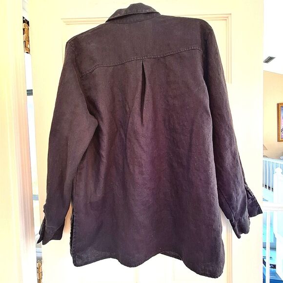 Style & Co 100% Linen Black Shirt Shacket Vintage Hong Kong Relaxed Fit size L - Picture 3 of 16